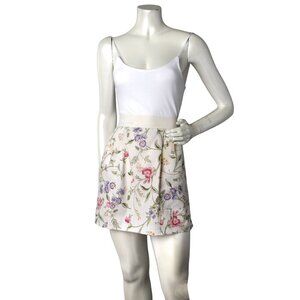 Vintage Floral Skirt Apron Cream Ivory Pink Purple